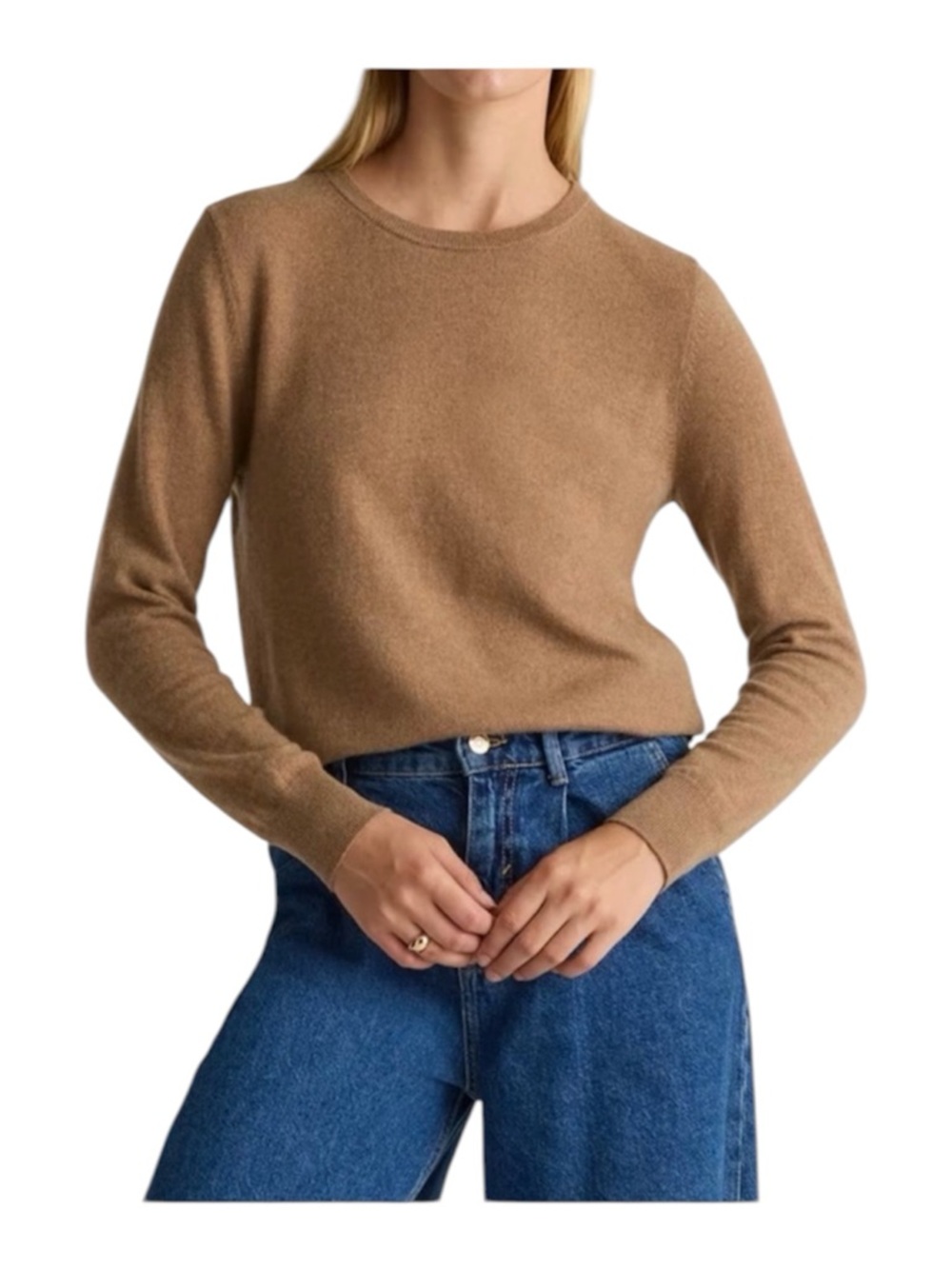 QUINCE Camel Mongolian Cashmere Crewneck Sweater XS Preppy Comfort Luxury